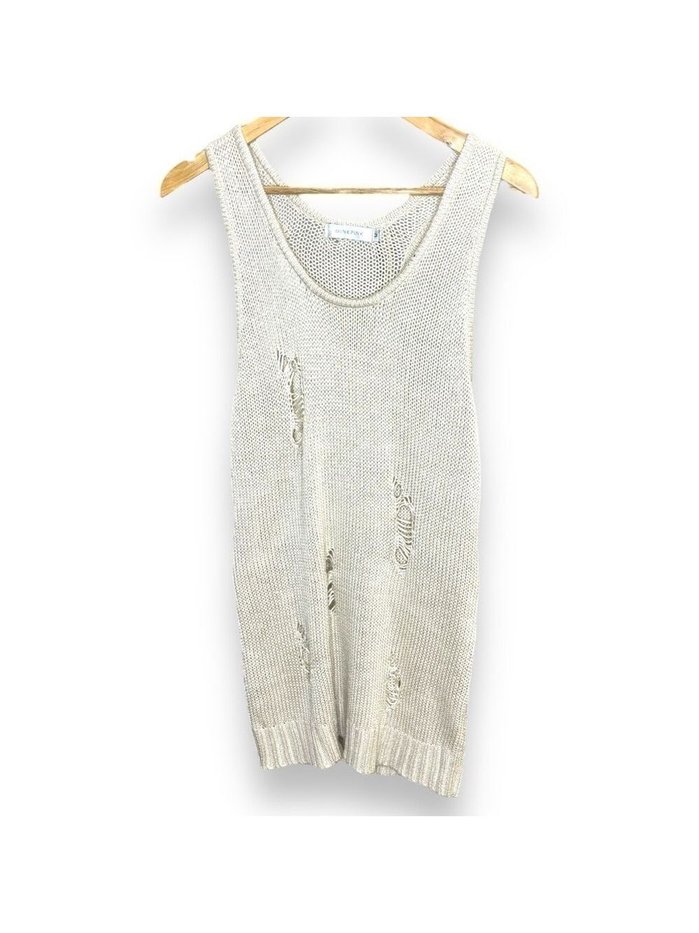 MINKPINK Beige Distressed Knitted Racer Back Long Tank Top - Medium